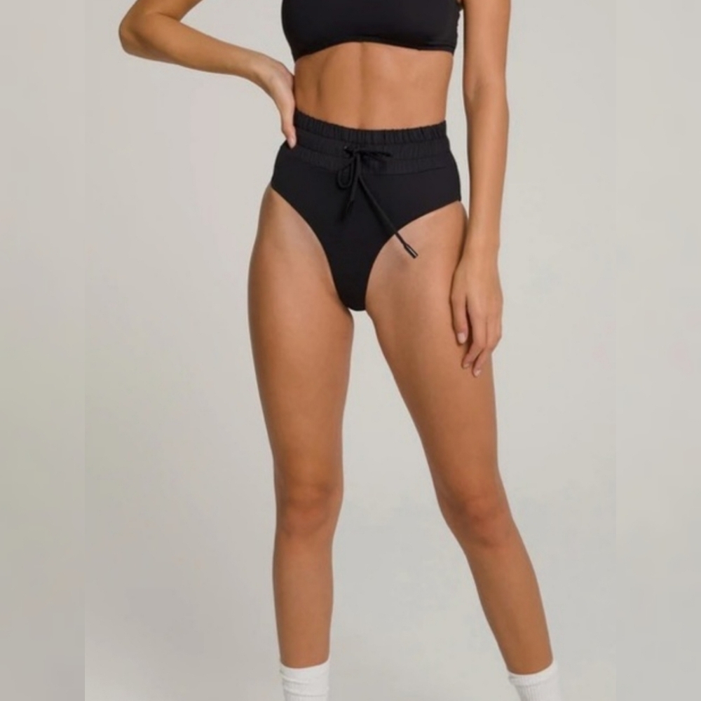 New Good American Size 2 Cinch Waist Framer High-Rise Black Bikini Bottom